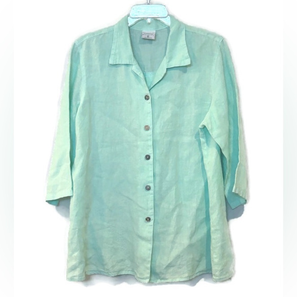 Click by Color Me Cotton Light Green Linen Shirt Large